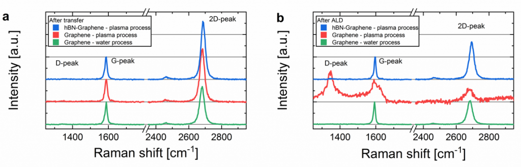 Raman spectra to validate the protective effect of hBN during PEALD.